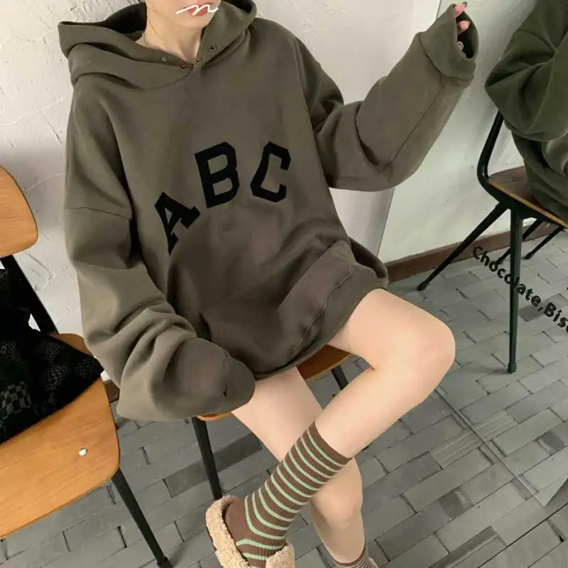 slpbely letter hoodies women plus velvet